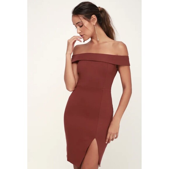 Lulus Way Of Love Wine Red Off-the-Shoulder Bodycon Dress size Medium - Picture 1 of 5